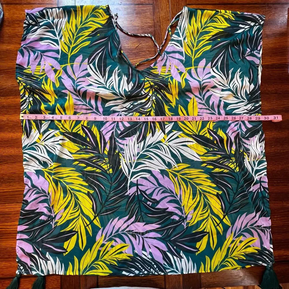 Palisades Beach Club Womens Tropical Green Printed Pullover Swim Cover-Up Size L